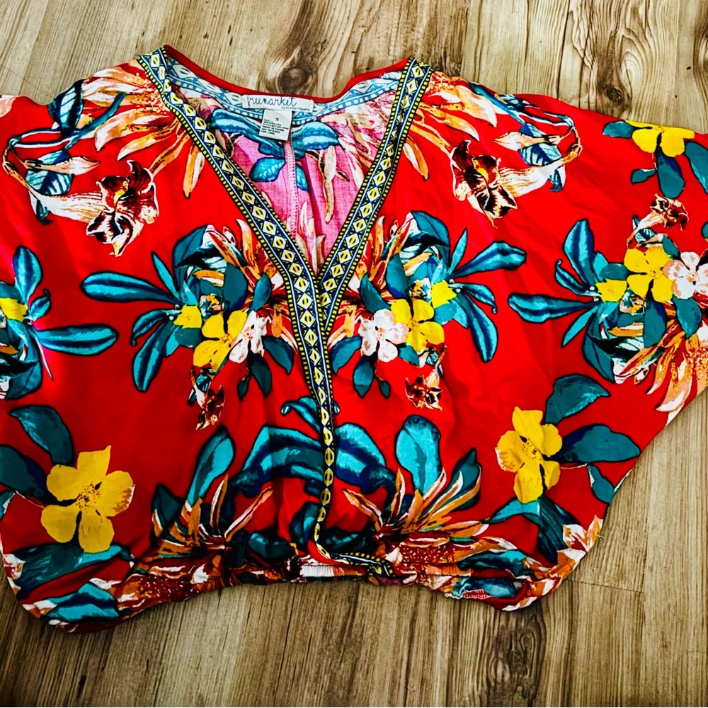 Boutique.. Red and Blue Embellished Crop Blouse